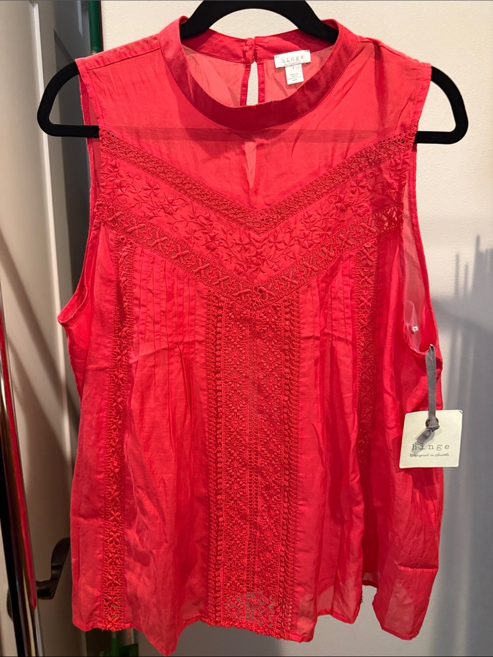 hinge Coral Red Lace-Trim Tank - NWT